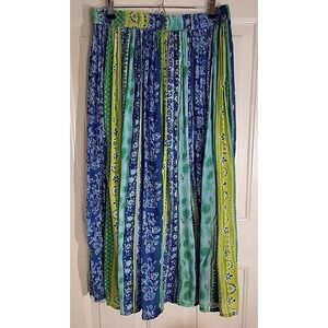 Bedford Fair Women's XL Teal Green Gauzy Boho Hippie Pull‑On Midi Skirt